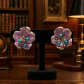 PAT Purple Enamel Flower Clip-On Earrings