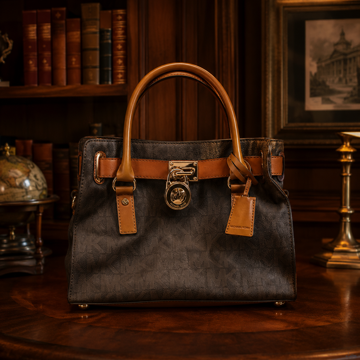 Michael Kors Monogram Hamilton Satchel Handbag Pre-Owned