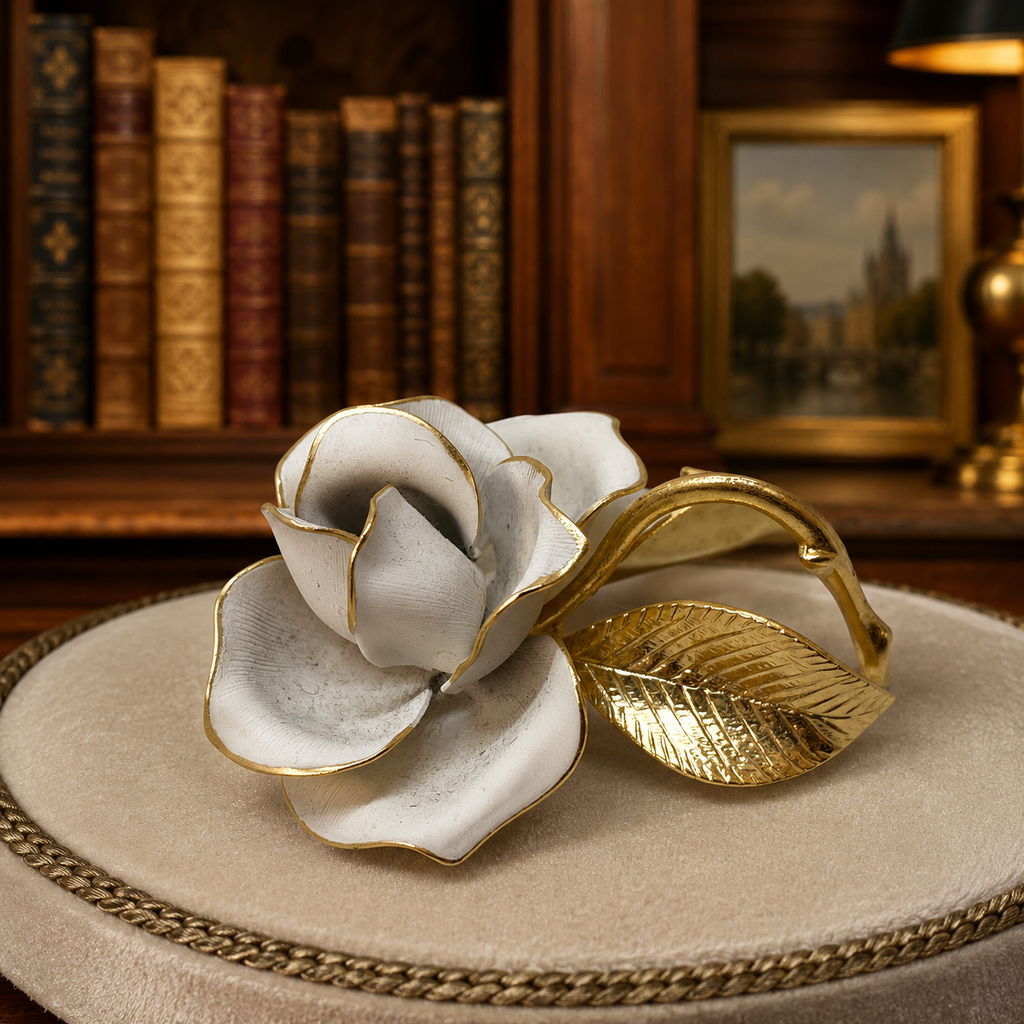 Vintage Gerrito White Rose Gold Tone Brooch