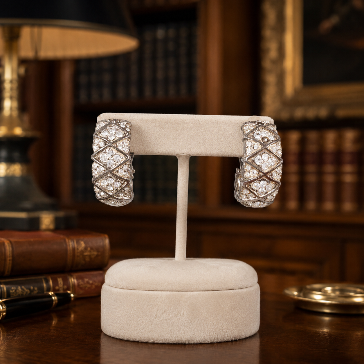 Vintage St. John Silver-Tone Pave Crystal Clip Earrings