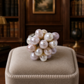 Silver-Tone Pink and White Pearl Cluster Statement Ring