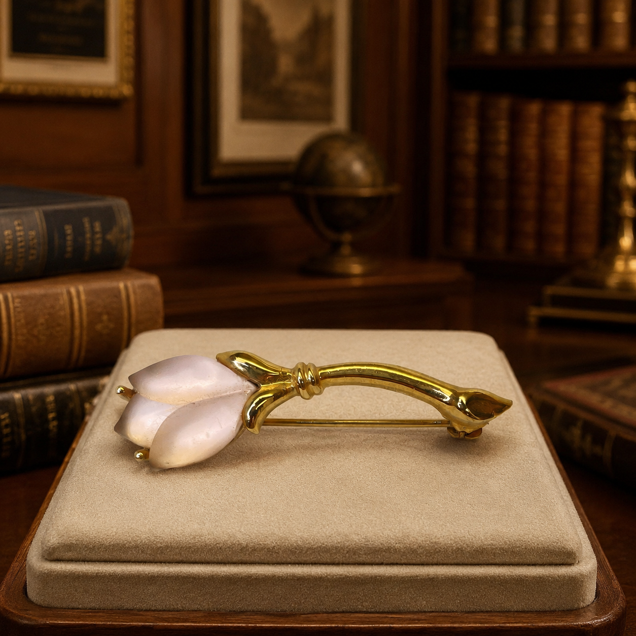Whiting & Davis Frosted Glass Flower Brooch