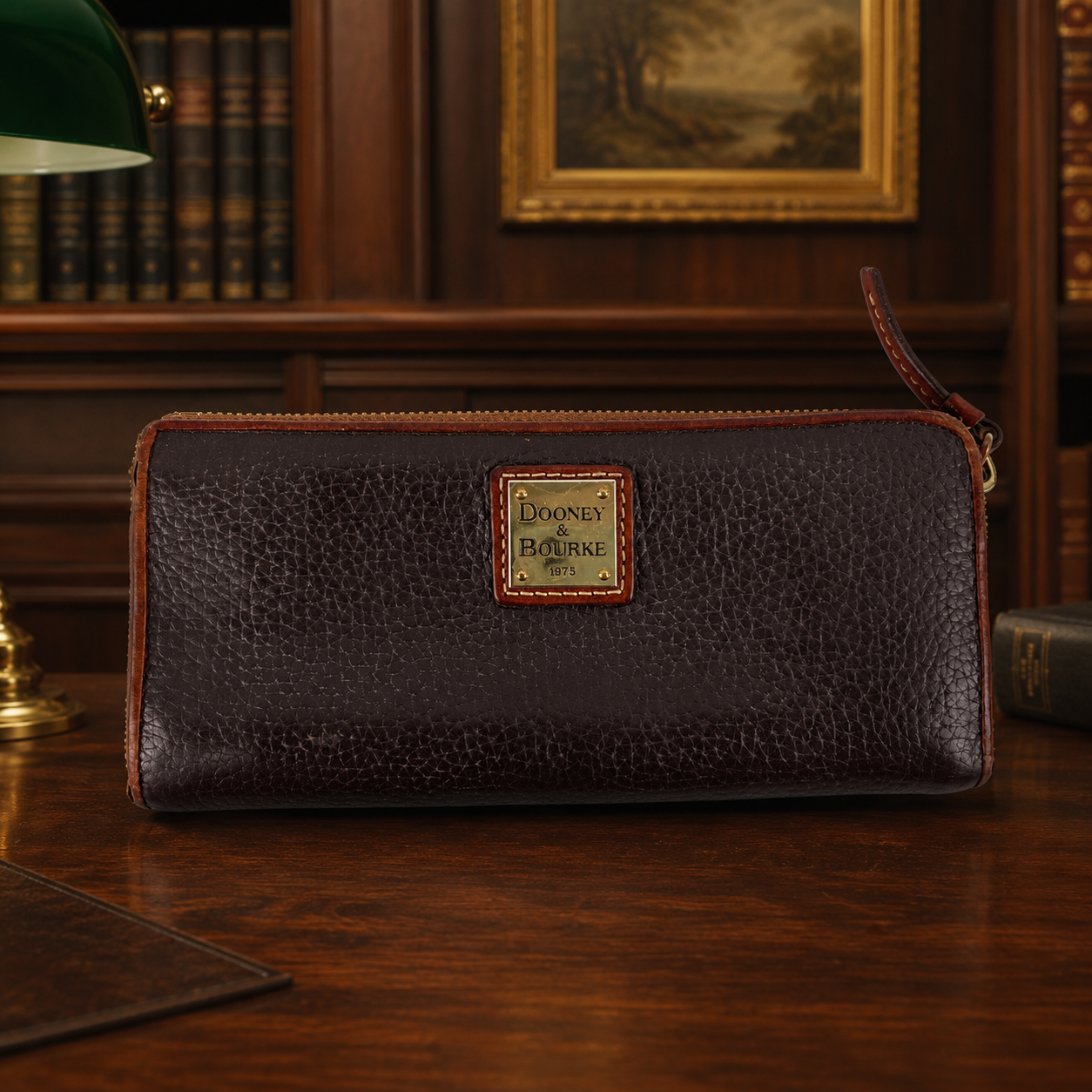 Dooney & Bourke Brown Pebbled Leather Zip-Around Wallet