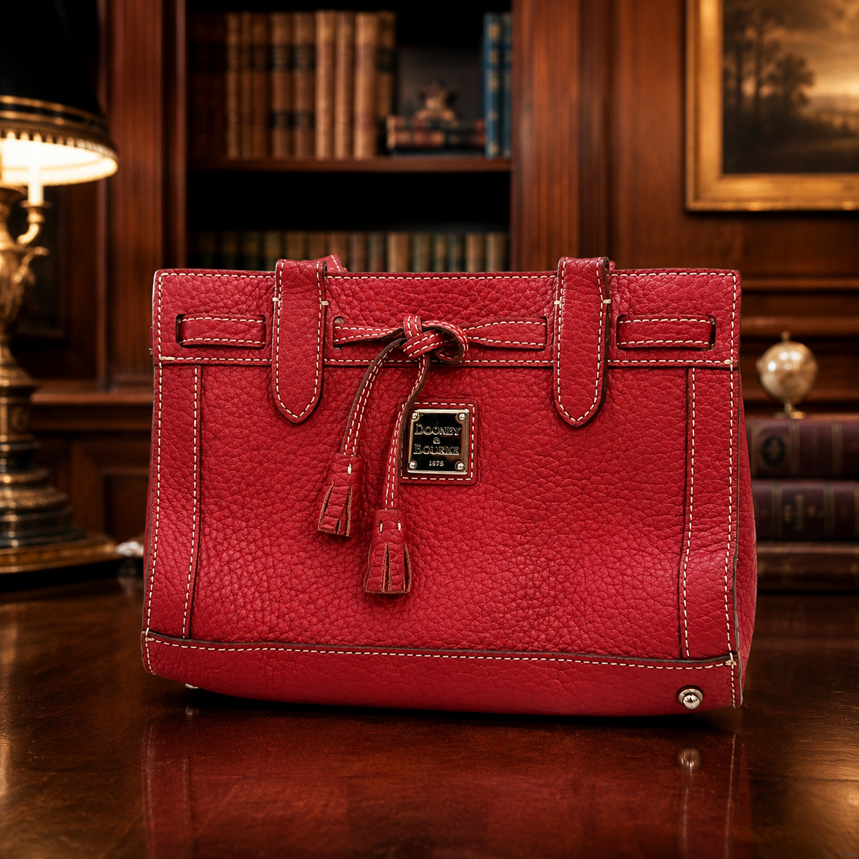 Dooney & Bourke Red Pebbled Leather Tassel Satchel