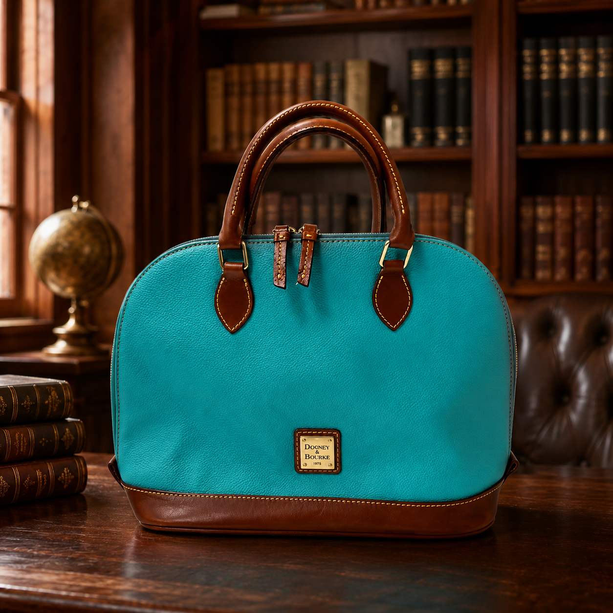 Dooney & Bourke Turquoise and Brown Zip Zip Satchel MO105084 Medium