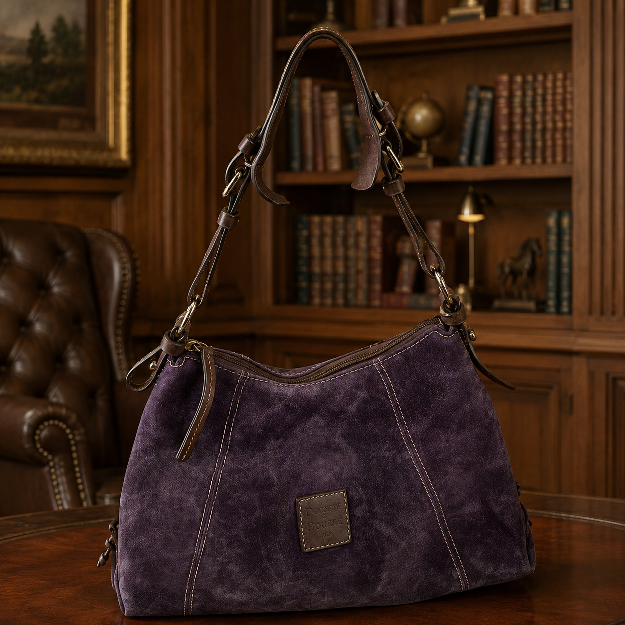 Dooney & Bourke Purple Suede Shoulder Bag with Leather Trim