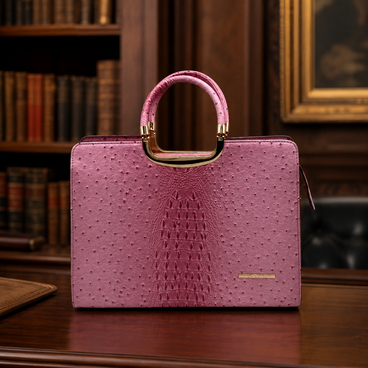 Dasein Pink Faux Ostrich Embossed Structured Handbag