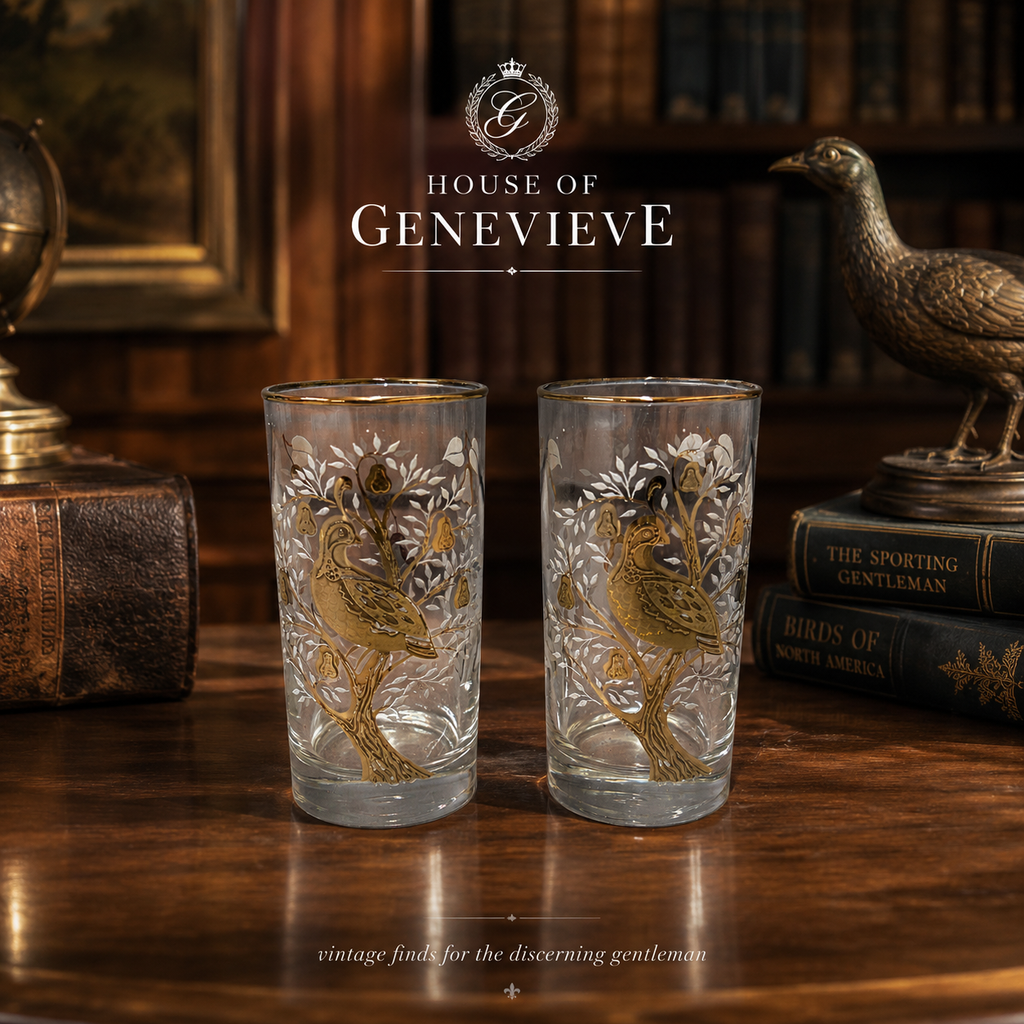 Culver Partridge in a Pear Tree Gold Overlay Tumbler Set of 2 Vintage