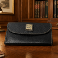 Dooney & Bourke Black Pebbled Leather Snap Tri-Fold Wallet with Card Holder