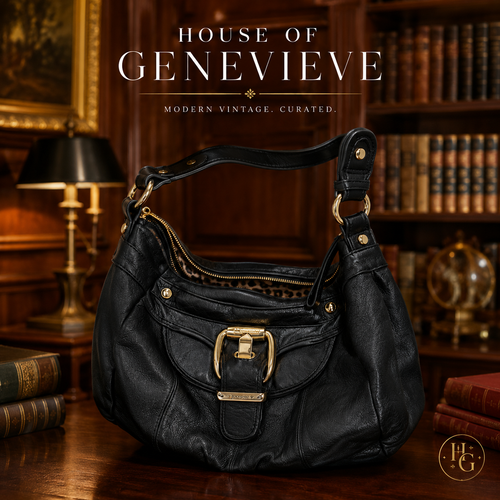 B Makowsky Black Leather Hobo Shoulder Bag Gold Hardware