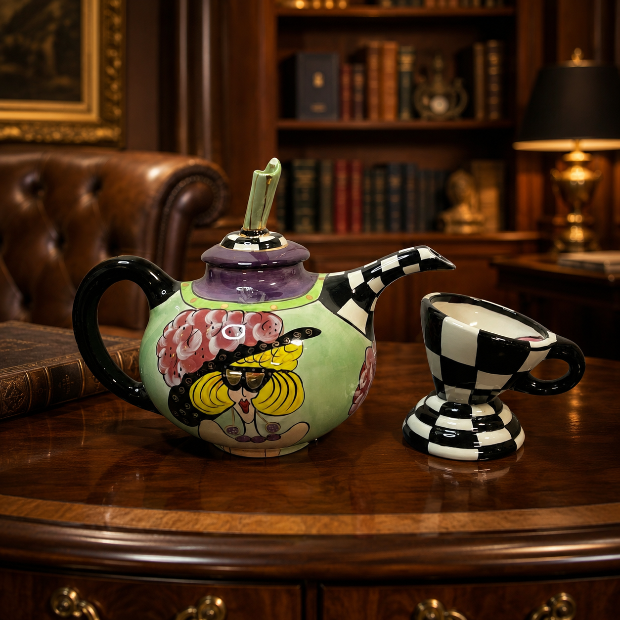SWAK Character Collectibles Whimsical Teapot & Creamer Set Checkerboard 2003