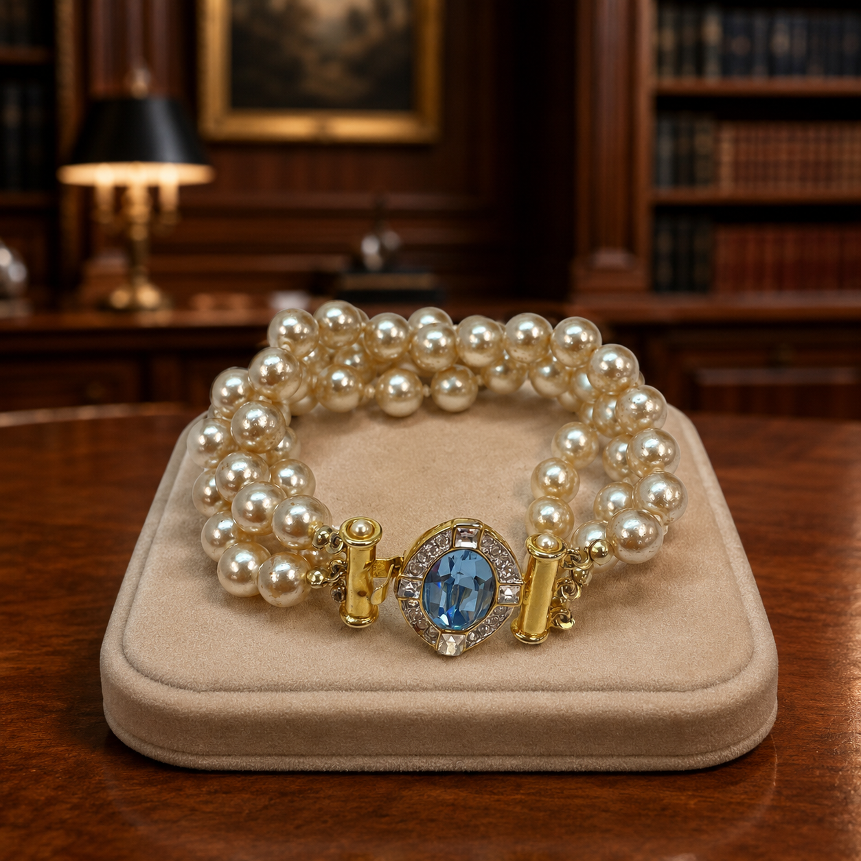 Nolan Miller Blue Crystal & Faux Pearl Bracelet