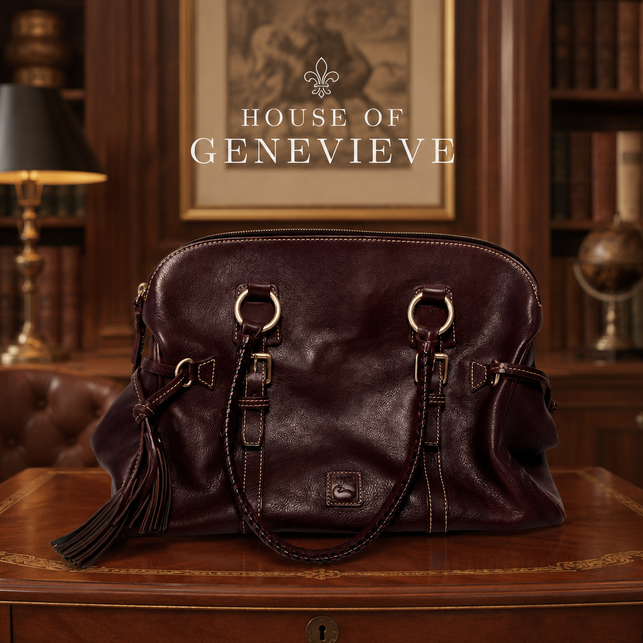 Dooney & Bourke Burgundy Pebbled Leather Satchel with Braided Handles