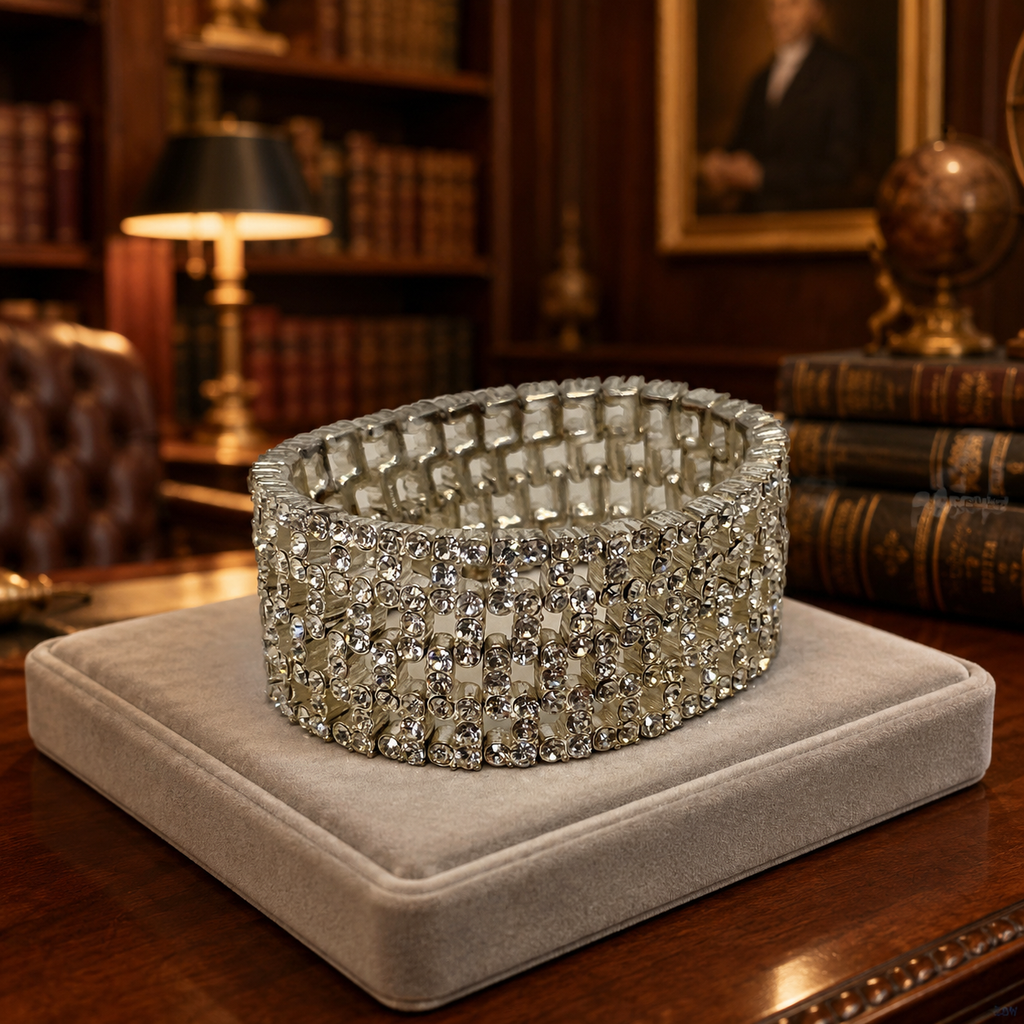 Silver-Tone Rhinestone Wide Stretch Bracelet