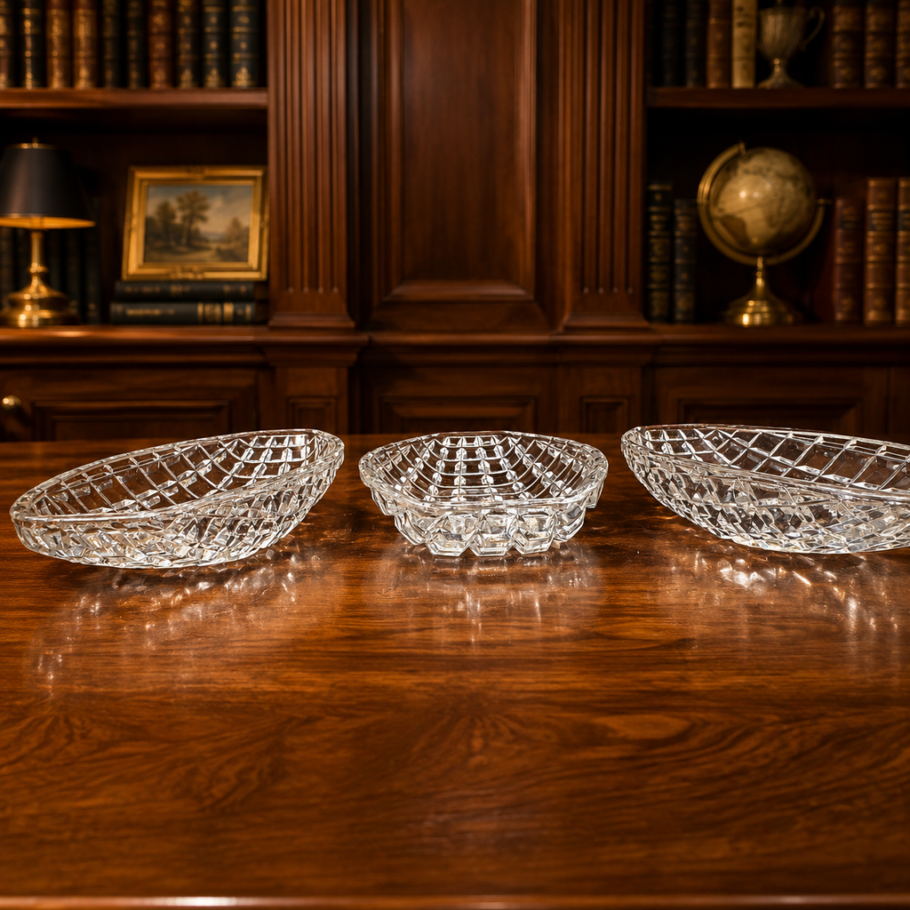 Clear Cut Glass Oval Serving Trays, Set of 3