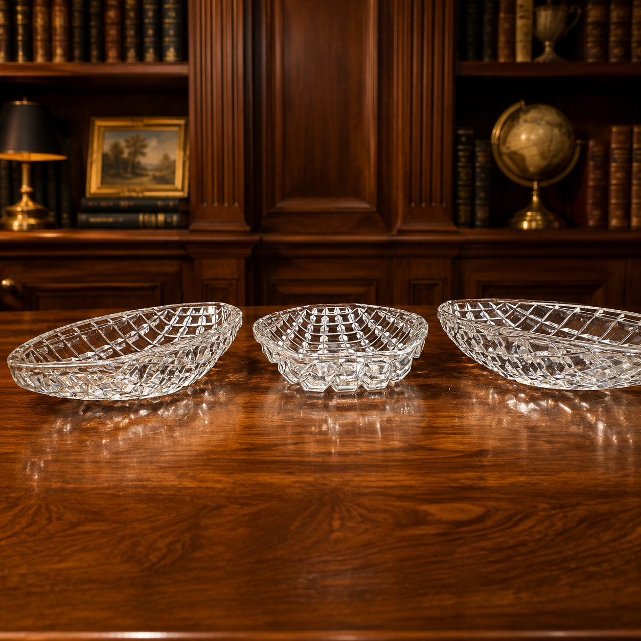 Clear Cut Glass Oval Serving Trays, Set of 3