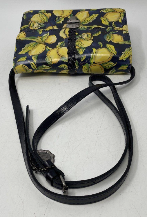 (UPDATED NEEDED - Print is Positano) Patricia Nash Lemon Print Leather Crossbody Bag | Blue Italian Style Citrus Pattern Handbag
