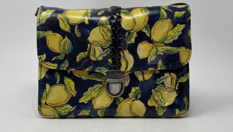 (UPDATED NEEDED - Print is Positano) Patricia Nash Lemon Print Leather Crossbody Bag | Blue Italian Style Citrus Pattern Handbag