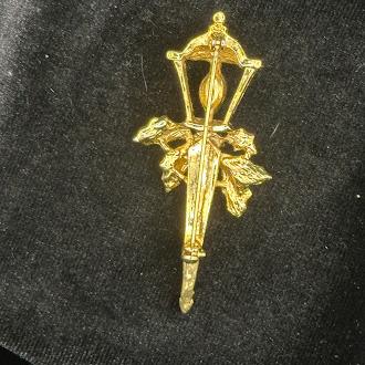 Christmas Candle Brooch with Holly and Rhinestone Accent