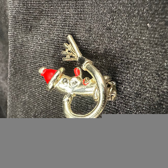 Santa Fire Hydrant Figural Brooch Holiday Novelty Pin Silver Gold Tone with Red Enamel Accents