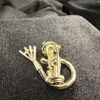 Santa Fire Hydrant Figural Brooch Holiday Novelty Pin Silver Gold Tone with Red Enamel Accents