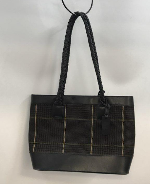 (SOLD) Vintage Lauren Ralph Lauren Plaid Tote Bag Leather Trim Braided Handles Classic Preppy Handbag