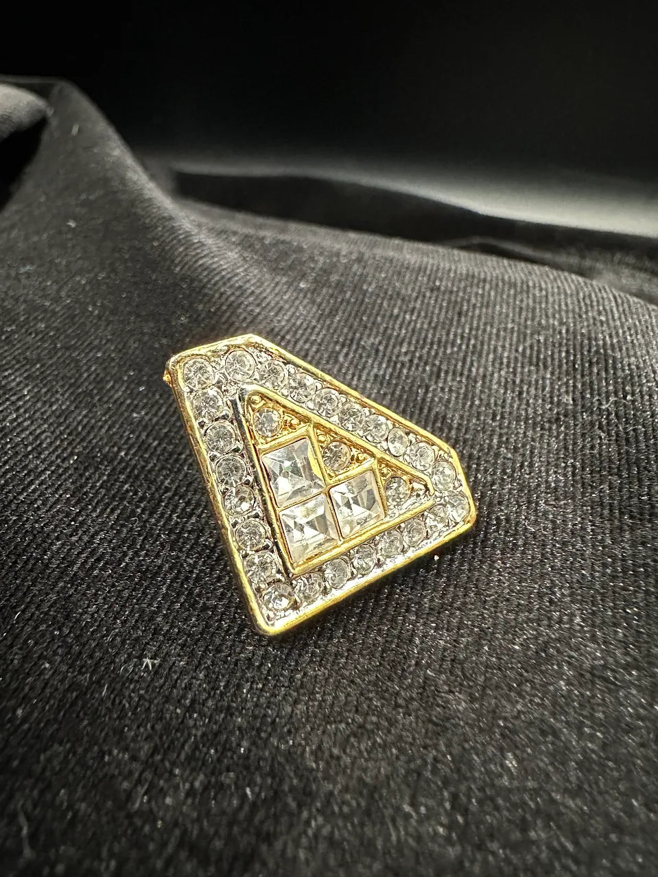 Gold Tone Geometric Crystal Triangle Brooch