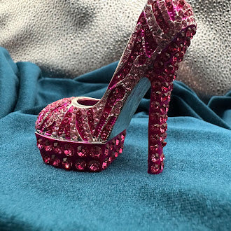 Silver tone Pink crystal high heel shoe trinket box with lift off lid