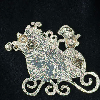 Santa Sleigh Christmas Brooch with Gifts and Enamel