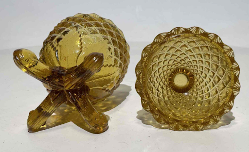 Amber Glass Pineapple Lidded Candy Dish Vintage Covered Compote Hospitality Decor