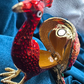 Enamel Rhinestone Peacock Trinket Box Jeweled Bird Figurine Hinged Decorative Jewelry Box