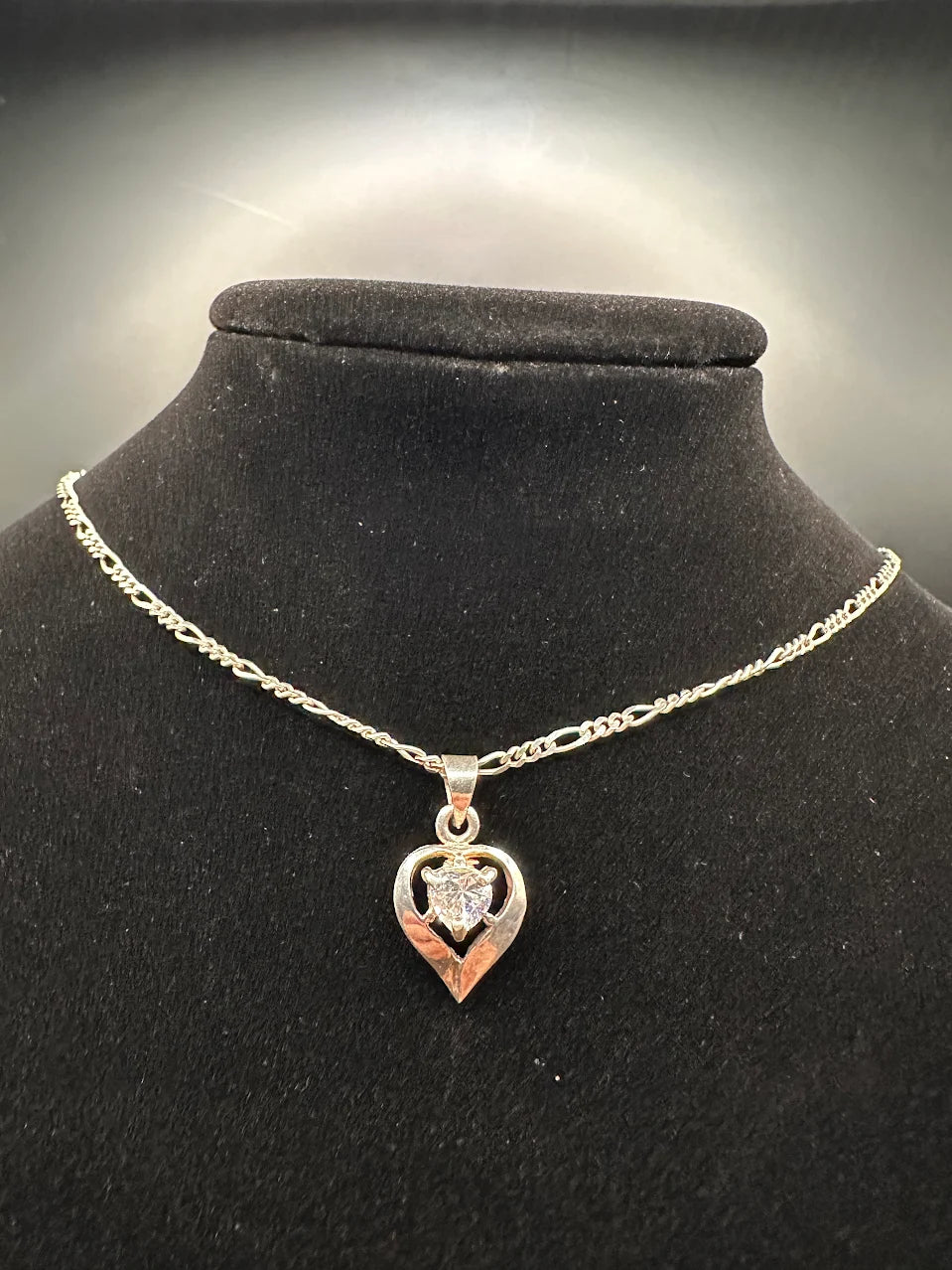 925 Italy Sterling Silver Heart Pendant Necklace Clear Stone Romantic Design