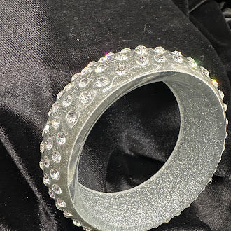 Chunky Glitter Resin Bangle Rhinestone Wide Bracelet Silver Tone Sparkle Statement