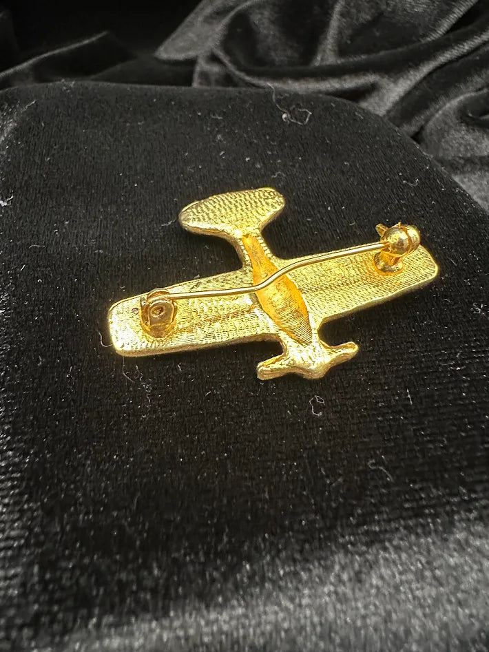 Gold Tone Rhinestone Airplane Brooch | Crystal Plane Pin Aviation Jewelry