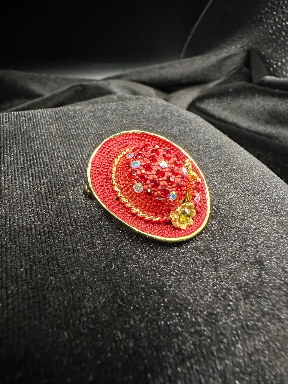 Red Crystal Wide Brim Hat Brooch