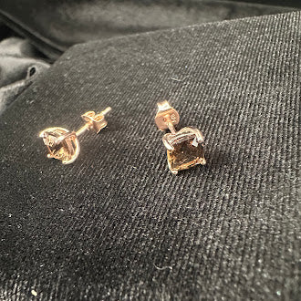 Rose Gold Tone Smoky Quartz Necklace and Stud Earrings Set | Matching Pendant Jewelry Set