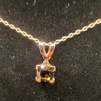 Rose Gold Tone Smoky Quartz Necklace and Stud Earrings Set | Matching Pendant Jewelry Set