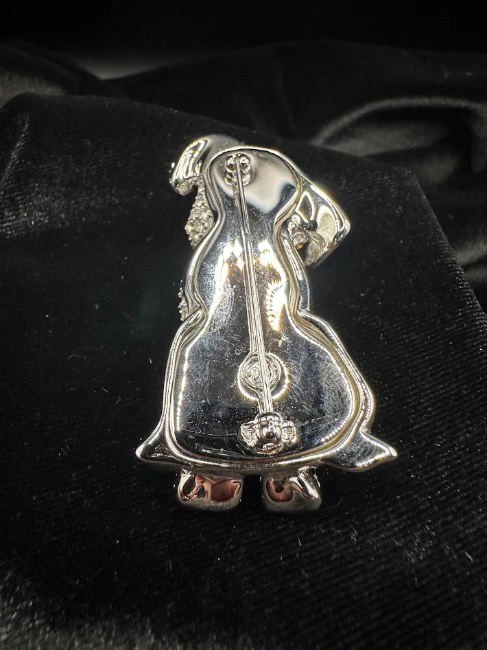 Swarovski silver tone dog brooch with clear and black crystals