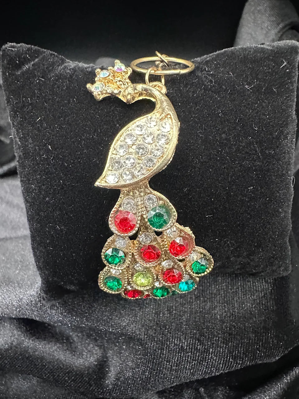 Gold Tone Multicolor Crystal Peacock Hand Bracelet | Ring-to-Bracelet Statement Jewelry