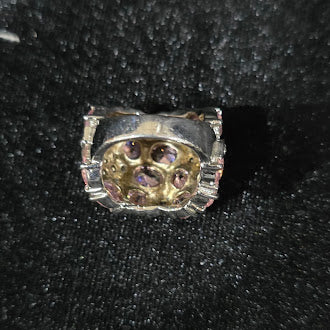925 Sterling Silver Pink and White CZ Star Cluster Cocktail Ring Size 5.25 Statement Dome Ring