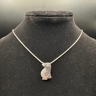 Sterling Silver Penguin Pendant Necklace 925 Marcasite Style Animal Necklace Vintage Inspired