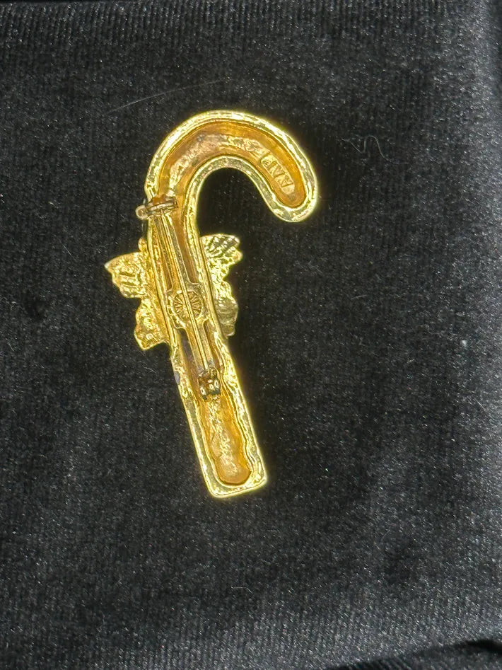 Vintage AAI American Accessories Candy Cane Brooch Red White Enamel Christmas Pin