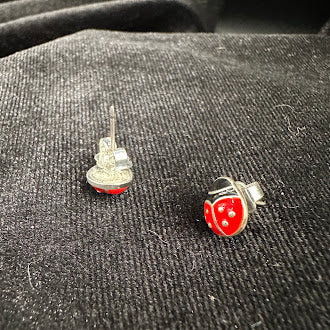 Silver Tone Red Enamel Ladybug Stud Earrings Cute Whimsical Insect Jewelry