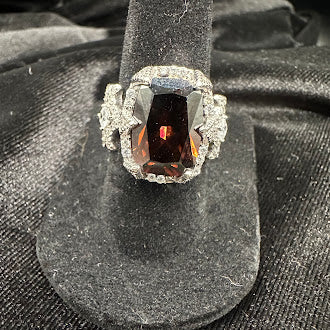 Ornate Vintage Gothic Red Crystal Statement Ring