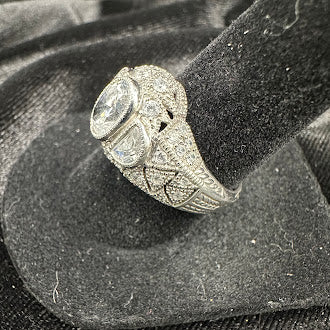 925 Sterling Silver CZ Pave Heart Statement Ring Size 7
