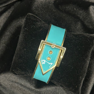 Gold Tone Turquoise Enamel Geometric Statement Bracelet