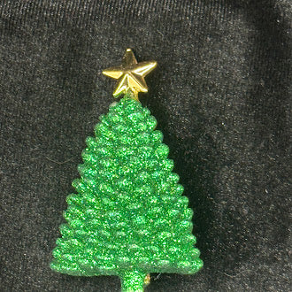 Green Glitter Christmas Tree Brooch with Gold Star