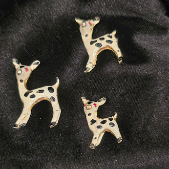 White enamel spotted fawn brooch set of three small deer pins