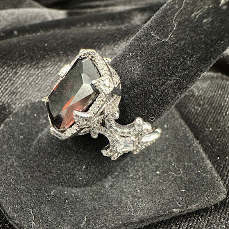 Ornate Vintage Gothic Red Crystal Statement Ring