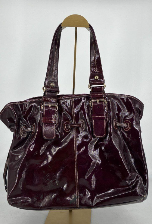 Dooney & Bourke Burgundy Patent Leather Drawstring Tote Bag Y2K Designer Handbag